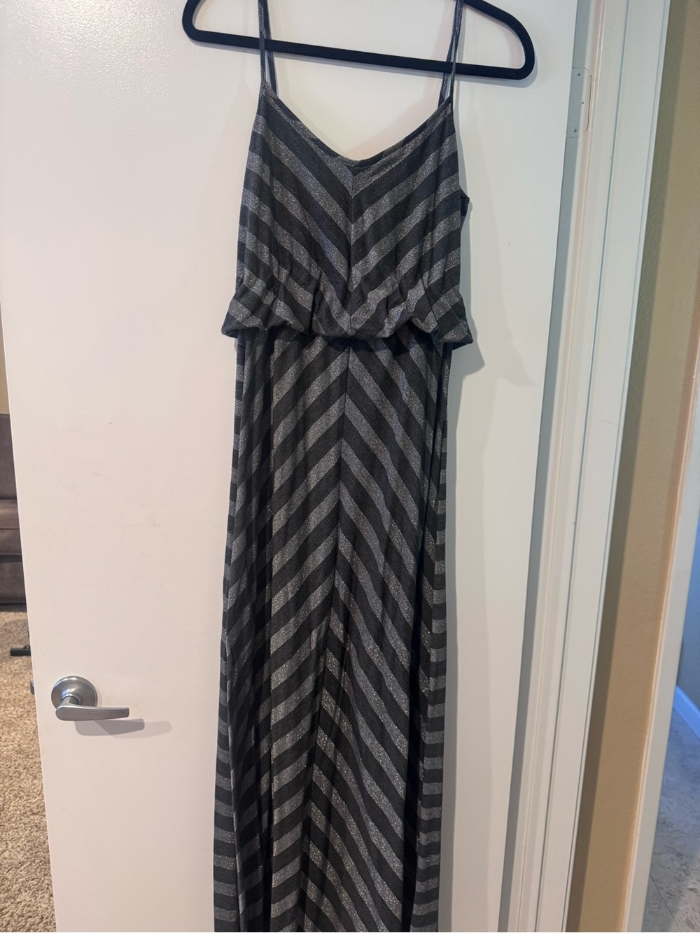 Bar III Gray Striped V-Neck Maxi Dress